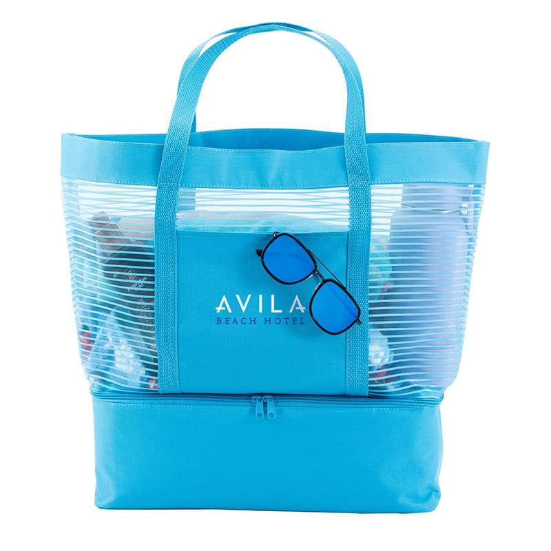 2 in 1 Striped Mesh Beach Bag Cooler